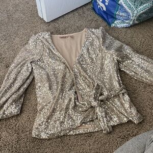 Glamorous Silver Sequin Wrap Blouse